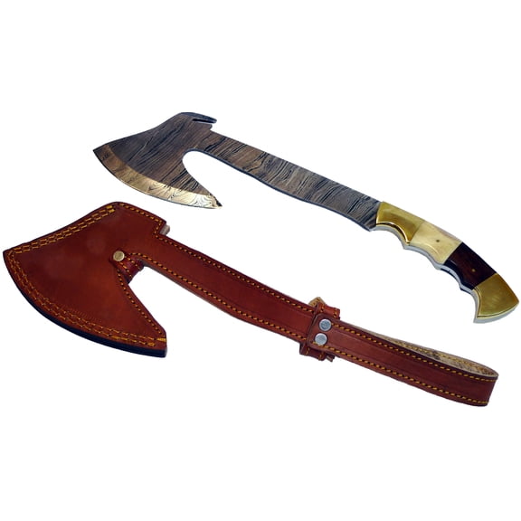 Lexxon Handmade Damascus Steel Hunting Axe with Real Leather Sheath