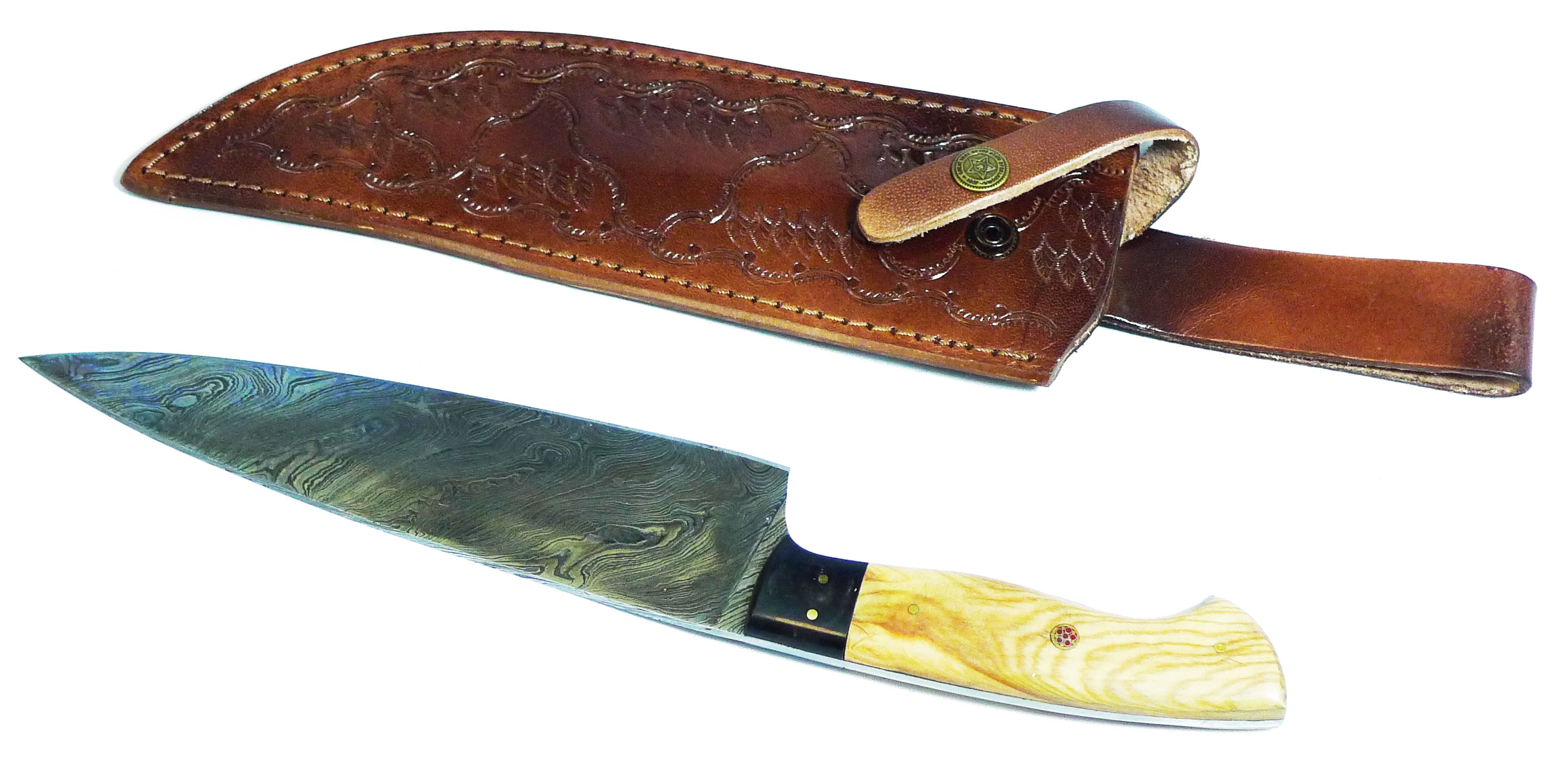 Lexxon Handmade Damascus Steel Kitchen Chef's Knife with Real Leather Sheath
