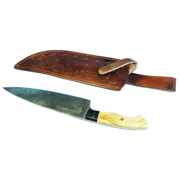 Lexxon Handmade Damascus Steel Kitchen Chef's Knife with Real Leather Sheath