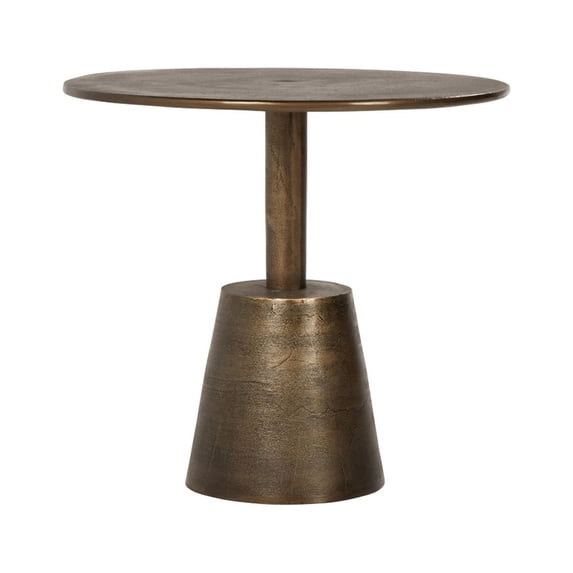 Ley 24 Inch Aluminum Side End Table, Round Top, Pedestal Base, Bronze- Saltoro Sherpi