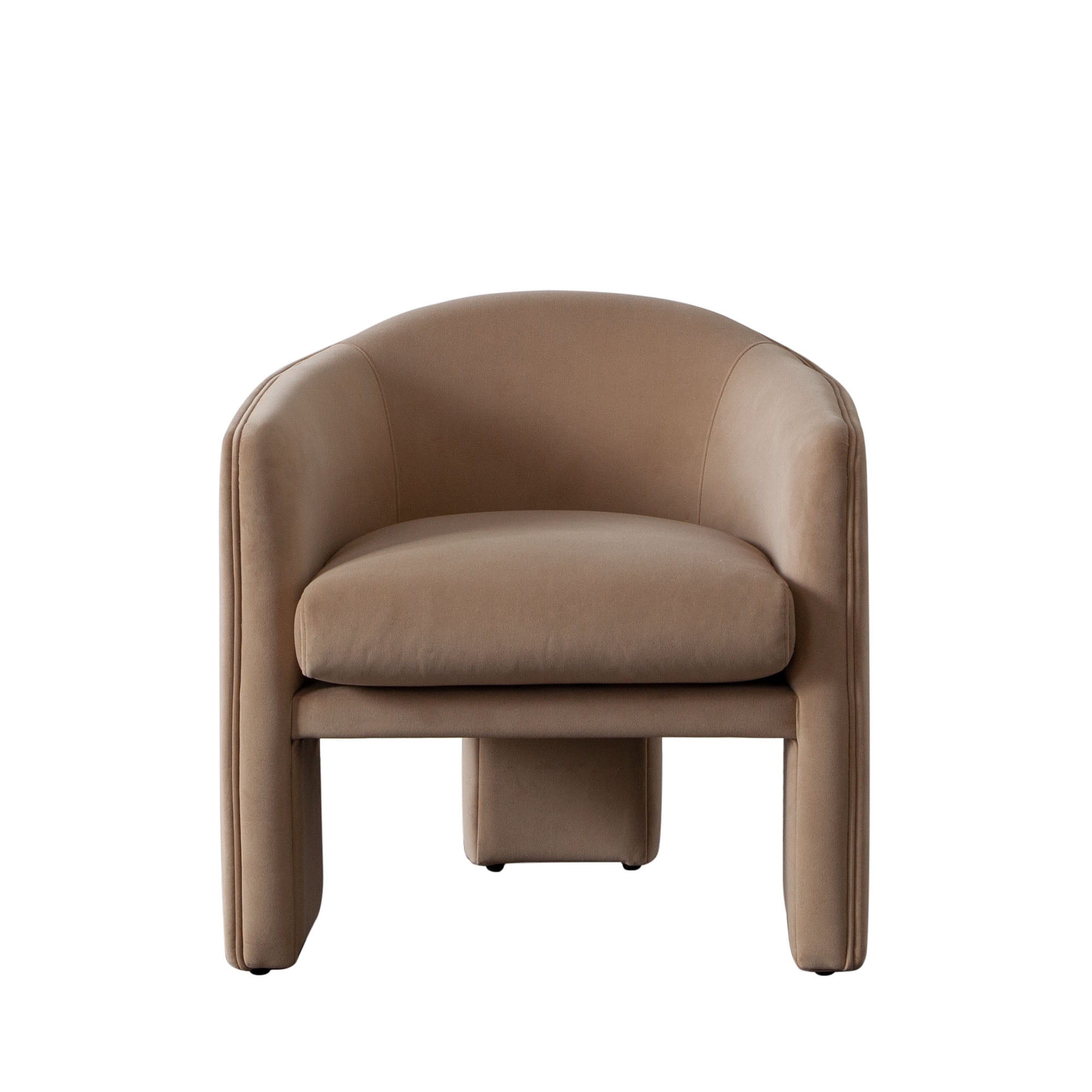 Camel Brown Velvet Upholstered Tri-Leg Accent Chair