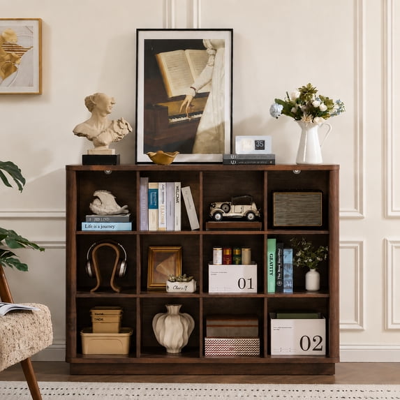 Leyaoyao 12 Cube Bookcase, 41" Large Organizer Book Case with Closed Back Panel, Modern Storage Shelf Organizer for Bedroom, Office, Walnut