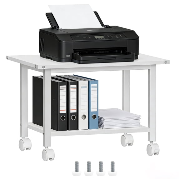 Leyaoyao 2 Tier Printer Stand, Rolling Printer Table with Locking Wheels, Printer Cart for Under Desk, Home, Office, White