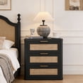 thumbnail image 1 of Leyaoyao 23" Rattan 3-Drawer Nightstand, Black Boho Bedside Table with Storage, End Table Dresser for Bedroom, Living Room, Hallway, Closet, 1 of 7