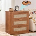 thumbnail image 1 of Leyaoyao 23" Rattan Nightstand with Charging Station, Adult 3-Drawer Boho Bedside Table, Tea Brown Storage Cabinet for Bedroom, Living Room, Hallway, 1 of 8