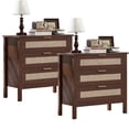 thumbnail image 1 of Leyaoyao 3-Drawer Storage Nightstand Set of 2, 31.5" Wide Rattan Bedside Table, Boho Storage Cabinet with Shelf for Bedroom, Living Room, Walnut, 1 of 5