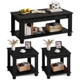 thumbnail image 1 of Leyaoyao 3 Pieces Living Room Coffee Table Set, Farmhouse Coffee Table & 2 End Tables with Open Shelf, Wood Furniture Set, Black, 1 of 7