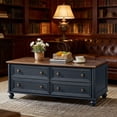 thumbnail image 1 of Leyaoyao 48" Farmhouse Coffee Table with Hidden Storage, 4 Drawers &Roman Column Knobs,Rustic Center Table with Wood Curved Legs for Living Room,Blue, 1 of 10
