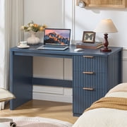 Leyaoyao 48 Fluted Computer Desk with 3 Drawers & Metal Handles, Modern Executive Desk, Writing Desk for Home Office Bedroom, Blue