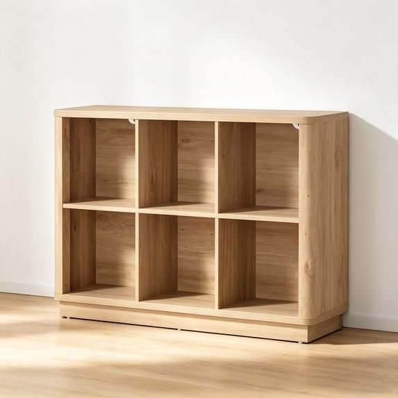 Leyaoyao 6 Cube Bookcase, 40" Wide Storage Shelf Organizer, Wood Floor Standing 2-Tier Bookshelf for Bedroom, Office, Natural