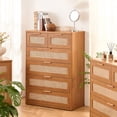 thumbnail image 1 of Leyaoyao 6 Drawer Dresser,  Adult Rattan Nightstand, 42" Tall Wood Chest of Drawers Dressers for Bedroom, Living Room, Natural Oak, 1 of 6