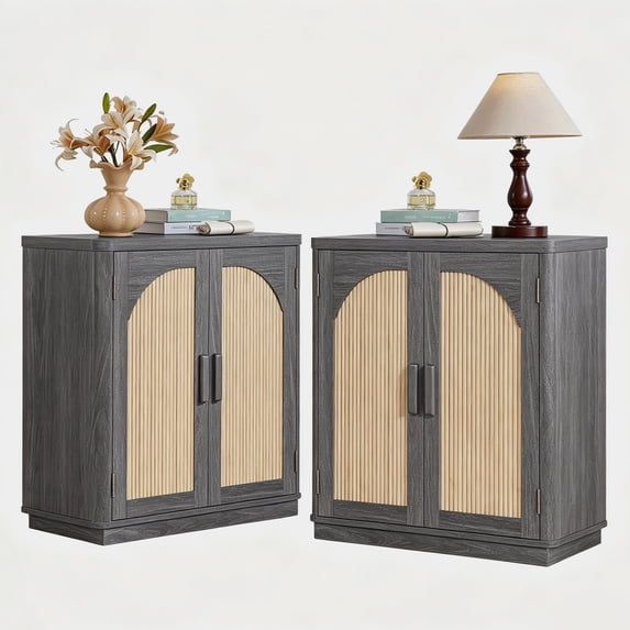 Leyaoyao Buffet Cabinet Sideboard with Arch Fluted Doors Set of 2, Mid Century Storage Cabinet Coffee Bar for Dining Room Living Room Kitchen Entryway, Dark Grey