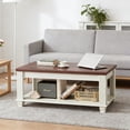 thumbnail image 1 of Leyaoyao Farmhouse Square Coffee Table with Open Shelf, Large Modern Rustic Brown Center Table, White, 1 of 9