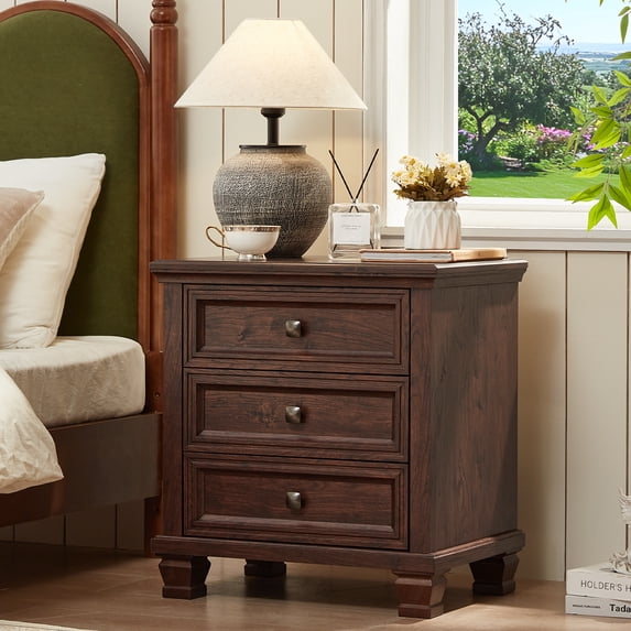 Leyaoyao Mid Century Nightstand for Bedroom, Farmhouse Night Stand, Vintage End Table for Living Room, Walnut