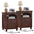 thumbnail image 1 of Leyaoyao Night Stand Set of 2 with Charger Station, Rustic Wood Night Stand with Storage Shelves, Farmhouse Bedside Table for Living Room, Walnut, 1 of 8