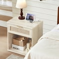 thumbnail image 1 of Leyaoyao Rattan Nightstand with Charging Station Boho Adult Bedside Table with Drawers, Grey White, 1 of 9