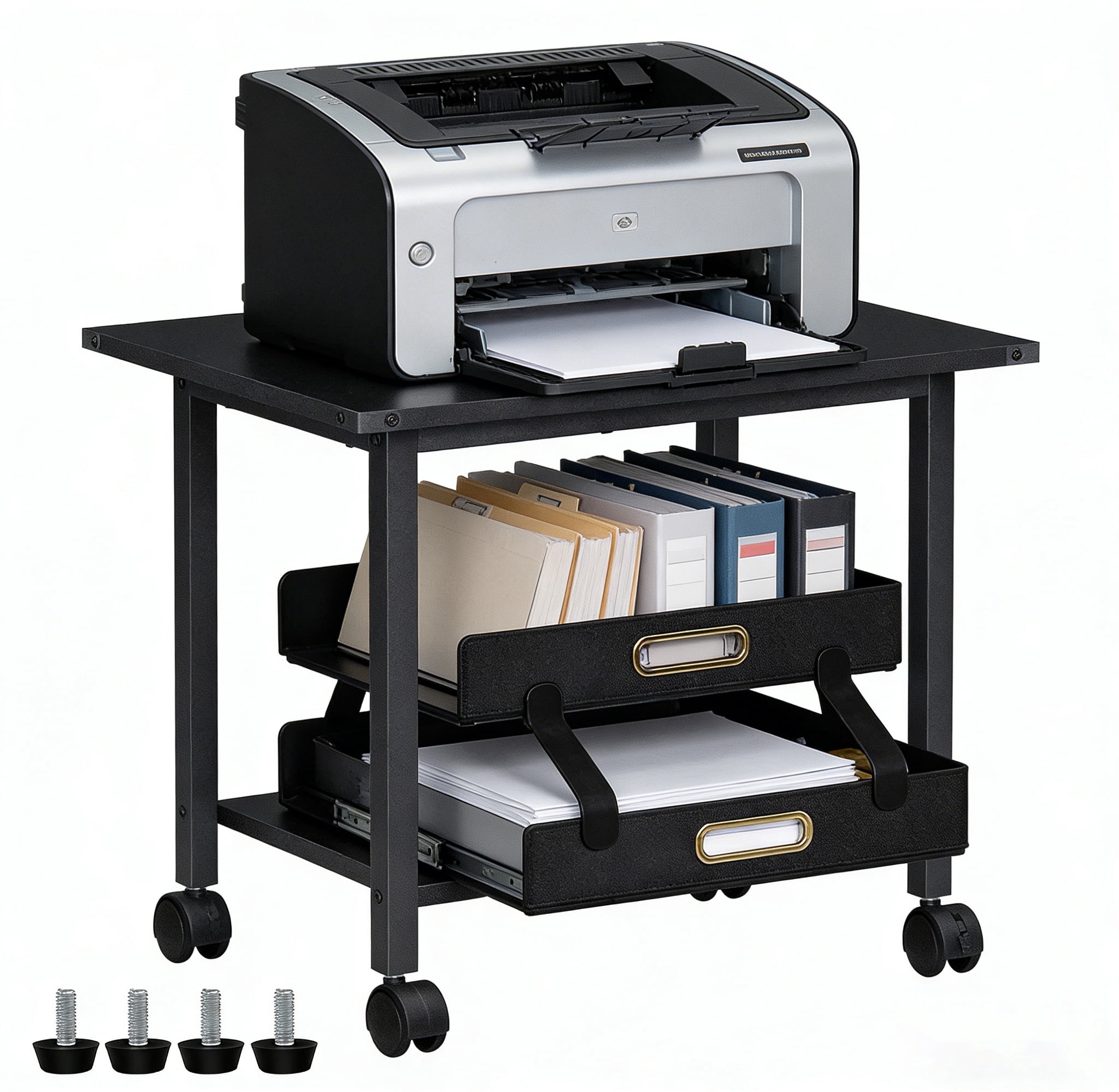 Leyaoyao Under Desk Printer Stand 2-Tier Mobile Printer Table w ...