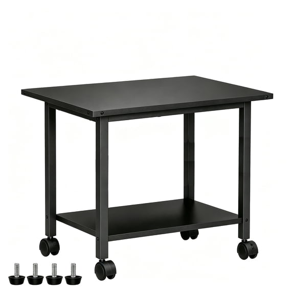 Leyaoyao Under Desk Printer Stand 2-Tier Mobile Printer Table w/ Storage Shelf Lockable Wheels for Home, Office, Black