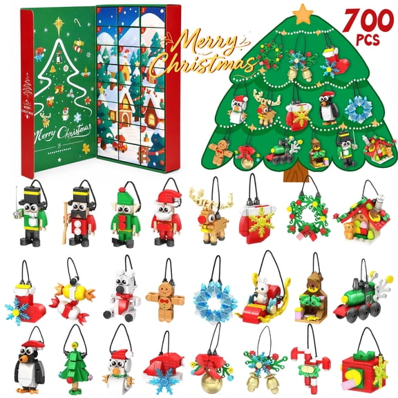 Leyaron Christmas Advent Calendar, 24 Day Christmas Countdown Building Block Set Hanging Ornament Holiday Family Gift for Kids Boys Girls Teens Adult