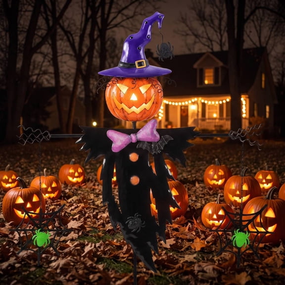 Leyaron Halloween Decorations Outdoor, 37" Metal Scarecrow Solar Stakes Lights Halloween Decorations for Fall Home Outside Garden Patio Yard Pathway Lawn Party
