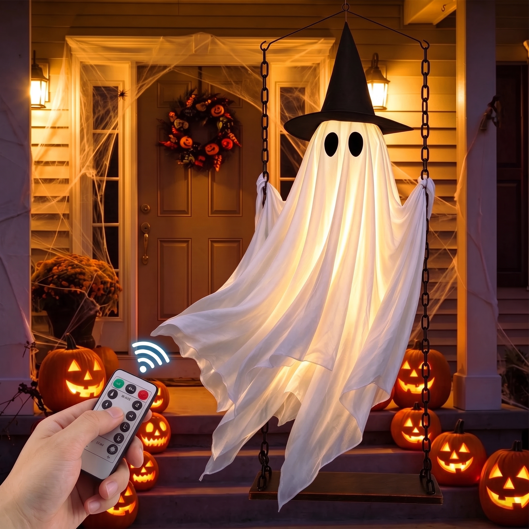 Leyaron Halloween Decorations Outdoor Hanging Swing Ghost Halloween Decor With String Lights Ghosts Decorations For Front Porch Yard Tree: How It Stacks Up