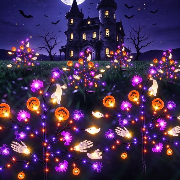 Leyaron Halloween Decorations Outdoor, 2 Pack Halloween Solar Lights Stake Lights for Outside Yard Garden Lawn Pathway Decor