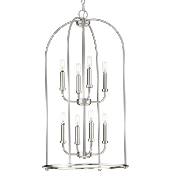 Leyden Collection Eight-Light Brushed Nickel Farmhouse Style Foyer Pendant Light