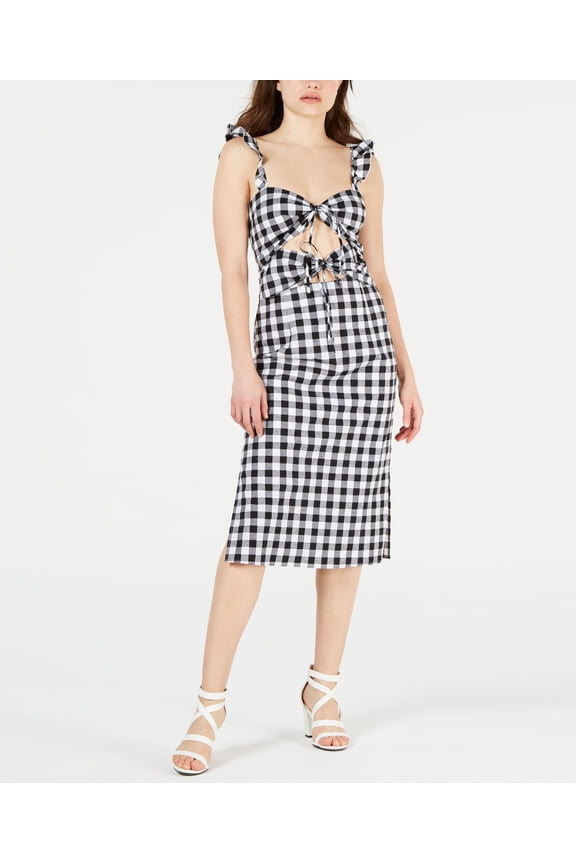 Cutout Gingham Midi Dress Black/White S