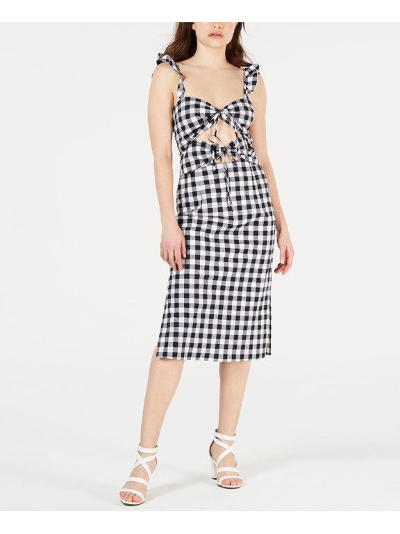 Cutout Gingham Midi Dress Black/White S
