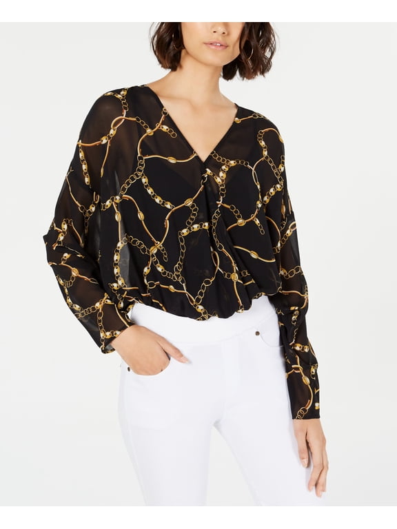Women's Blouse Intense Dolman Sleeve Bodysuit Black Chain S