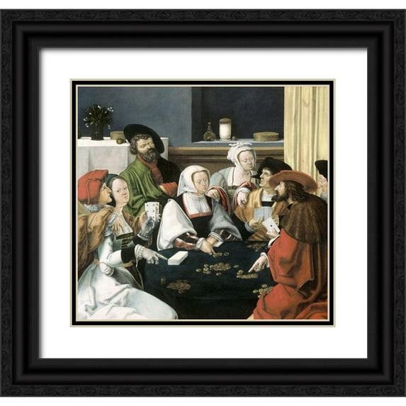 Leyden, Lucas van 16x15 Black Ornate Wood Framed with Double Matting Museum Art Print Titled - Card Players