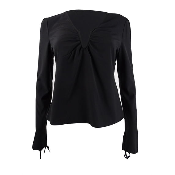 Leyden Women's Long-Sleeve Printed V-Neck Top (S, Black)