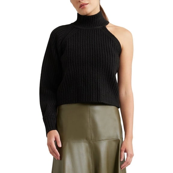 Leyden Women's One-Sleeve Turtleneck Sweater Black B4HP (Regular,S)