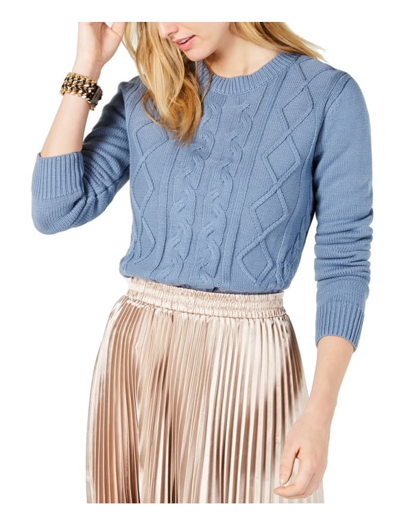 Women's Cable Knit Crewneck Sweater Stone Blue L
