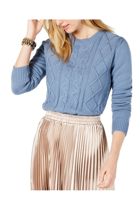 Women's Sweater Large Pullover Cable Knit Crewneck Blue L