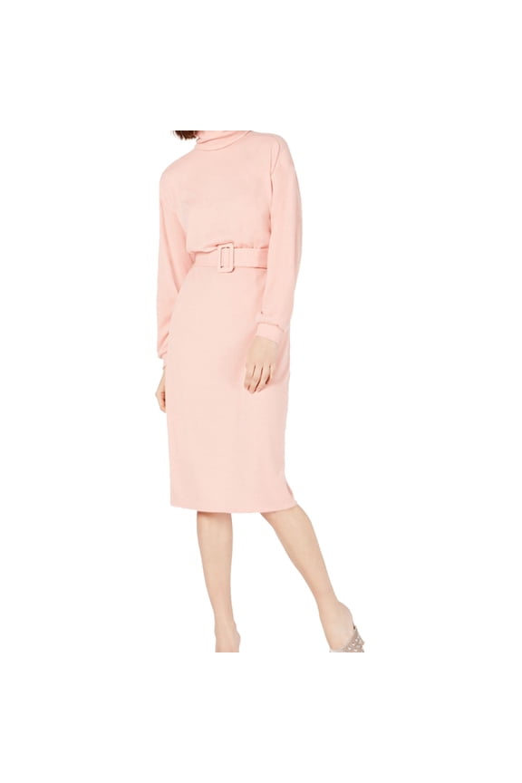 Womens Belted Sweater Dress, Pink, Large