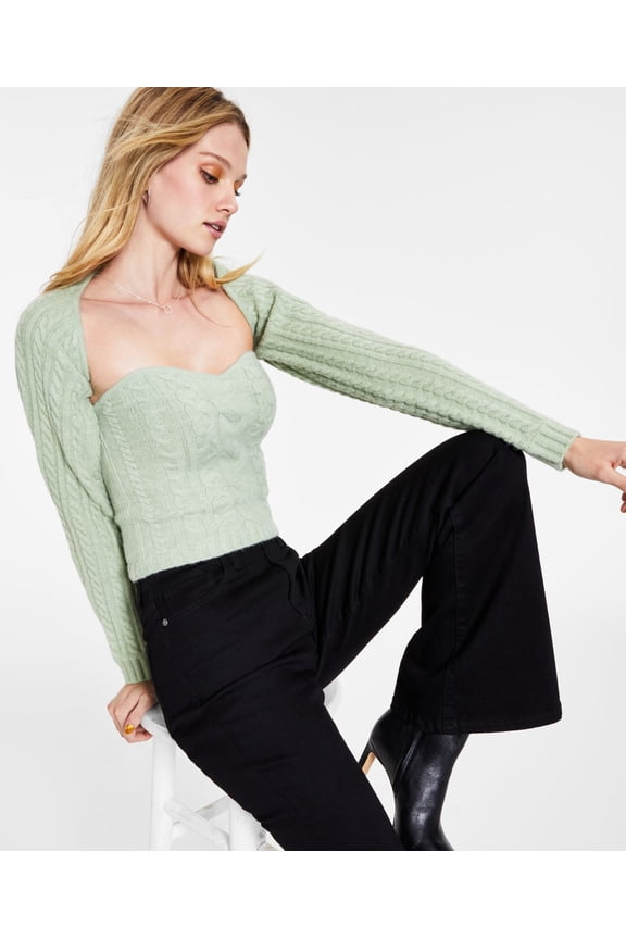 Womens Cable-Knit Sweetheart-Neck Sweater