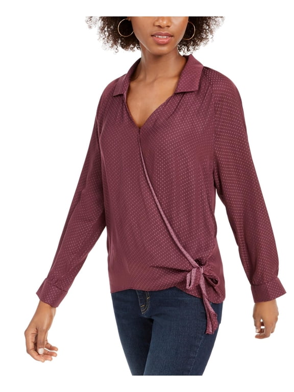 Womens Jacquard Collared Wrap Top Purple XS