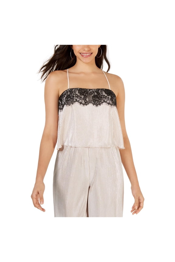 Womens Lace Trim Cami Tank Top, Metallic, Large