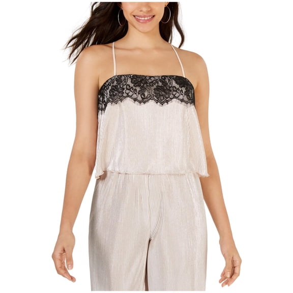 Leyden Womens Lace Trim Cami Tank Top, Metallic, X-Small