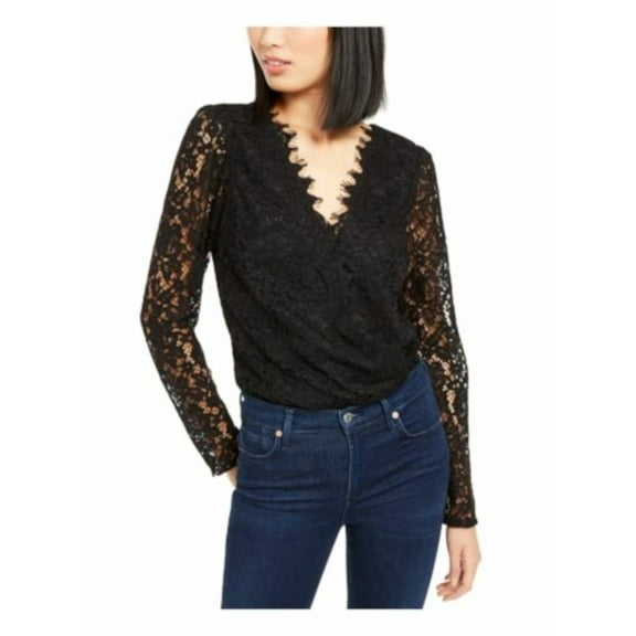 Leyden Womens Lace V-Neck Bodysuit Black L