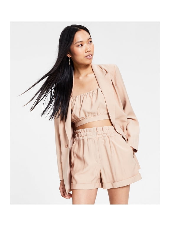 Womens Linen Double-Breasted Blazer Almond L
