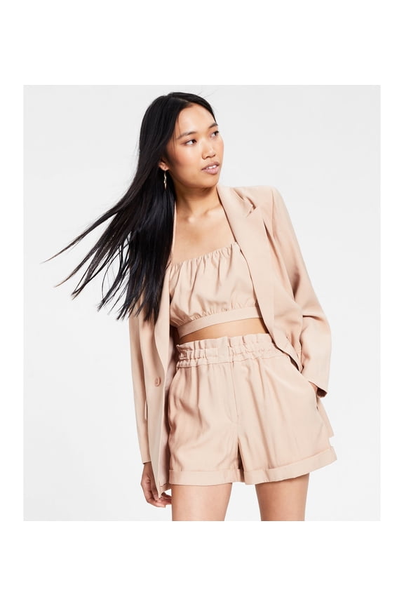 Womens Linen Double-Breasted Blazer Almond L