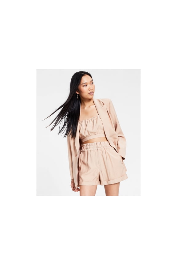 Womens Linen Double-Breasted Blazer Almond M