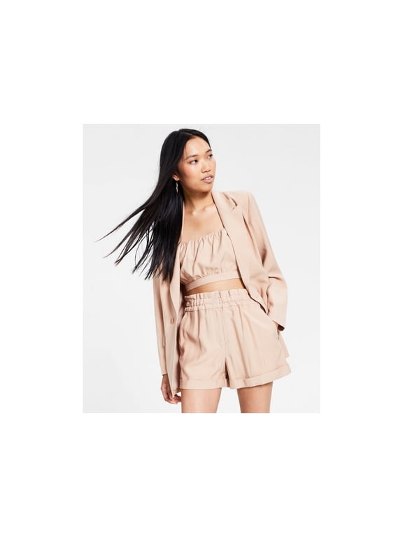 Womens Linen Double-Breasted Blazer Almond M