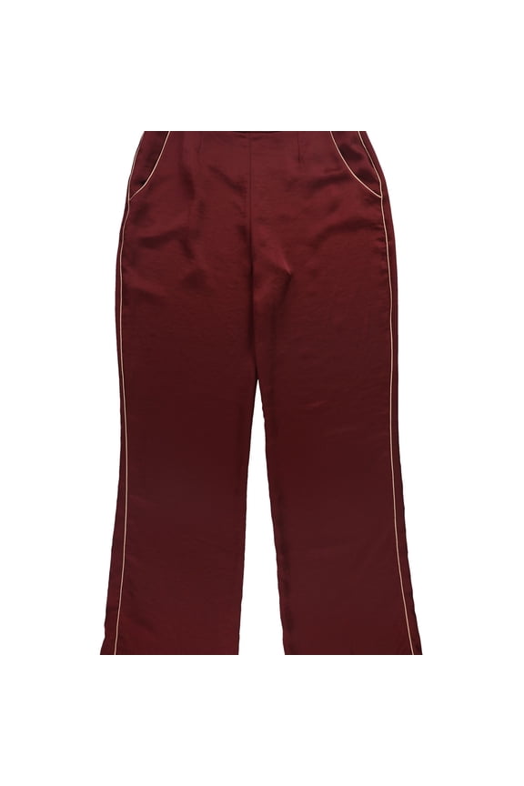 Womens Piped Casual Wide Leg Pants, Red, X-Large