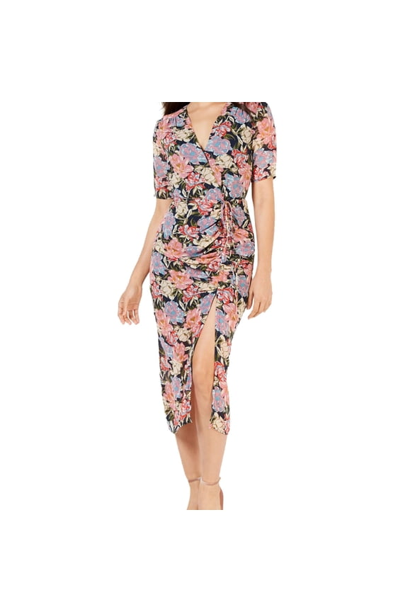 Womens Ruched Midi Dress, Multicoloured, Large