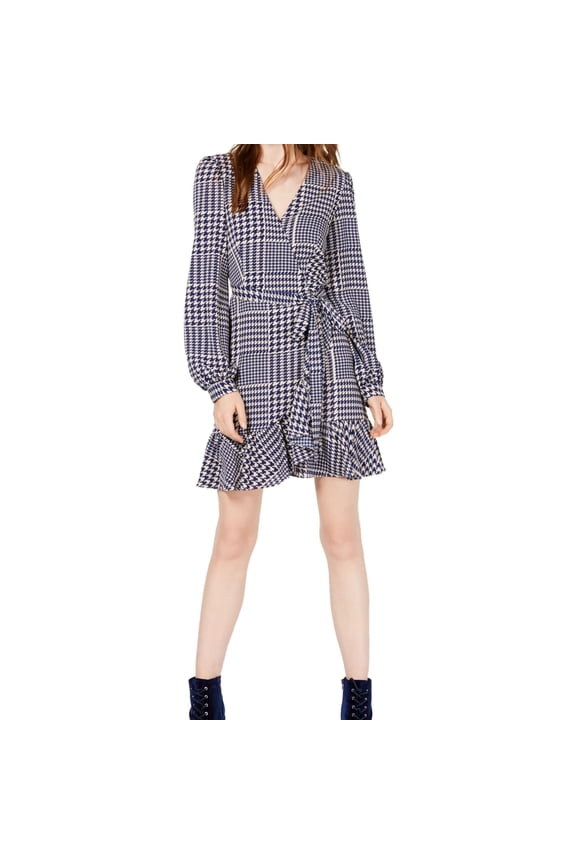 Womens Ruffled Wrap Dress, Blue, Large