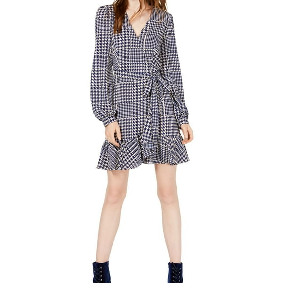 Leyden Womens Ruffled Wrap Dress, Blue, Small