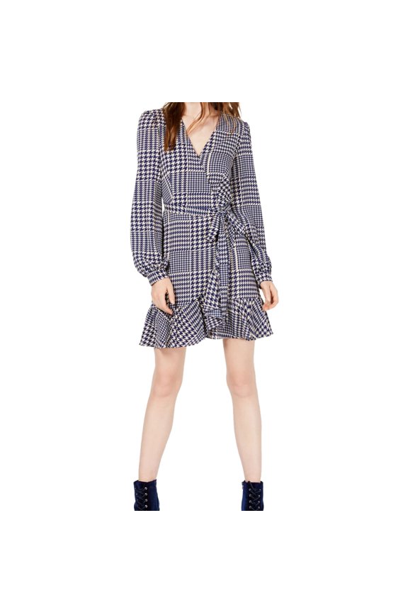 Womens Ruffled Wrap Dress, Blue, Small